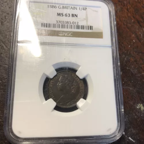 Great Britain 1886 Ms-63 Ngc Graded Farthing