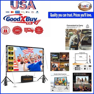 120 Inch Outdoor Projector Screen with Stand & Carry Bag, 16:9 HD Foldable An...