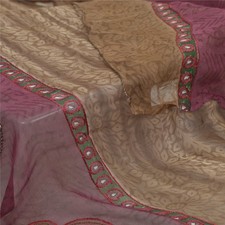 Sanskriti Vintage Dupatta Long Stole Pure Georgette Brown Hand Beaded Scarves