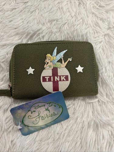 Disney Tinkerbell Wallet Tink Fairies Green Canvas Tri-fold Women's - Picture 1 of 4