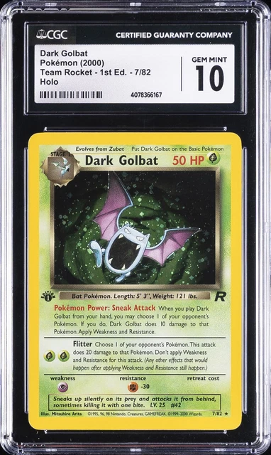 2000 POKEMON TEAM ROCKET - 1ST ED. HOLO #7/82 DARK GOLBAT CGC 10 GEM MINT