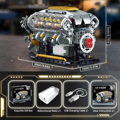 Build Your Own Visible V8 Engine Model - Perfect STEM Gift for Car Lovers 14+