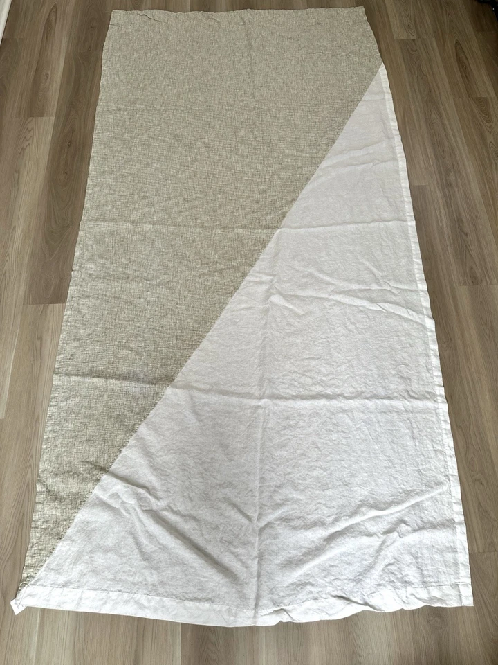 3 West Elm Curtain Panels 100% Linen Drapes 48" x 96" Off White Gray Colorblock - Image 3 of 4