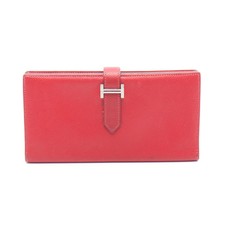 Wallet HERMES Bearn Soufflet Rouge Casaque Bi-fold Long Wallet Veau Epsom