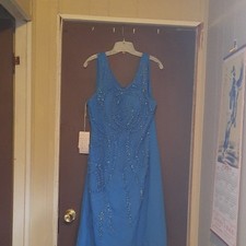 Blue Beaded Dress Suit with Matching Jacket