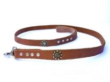 Vintage Studded Brown Czech Jeweled Leather Dog Leash Age Buckle Hug LA HTC