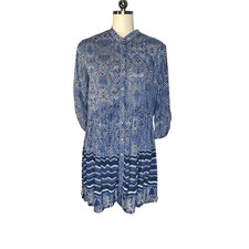 Anthropologie Blnk London Blue Stripe Print Mini Ruffle Shirt Dress | S