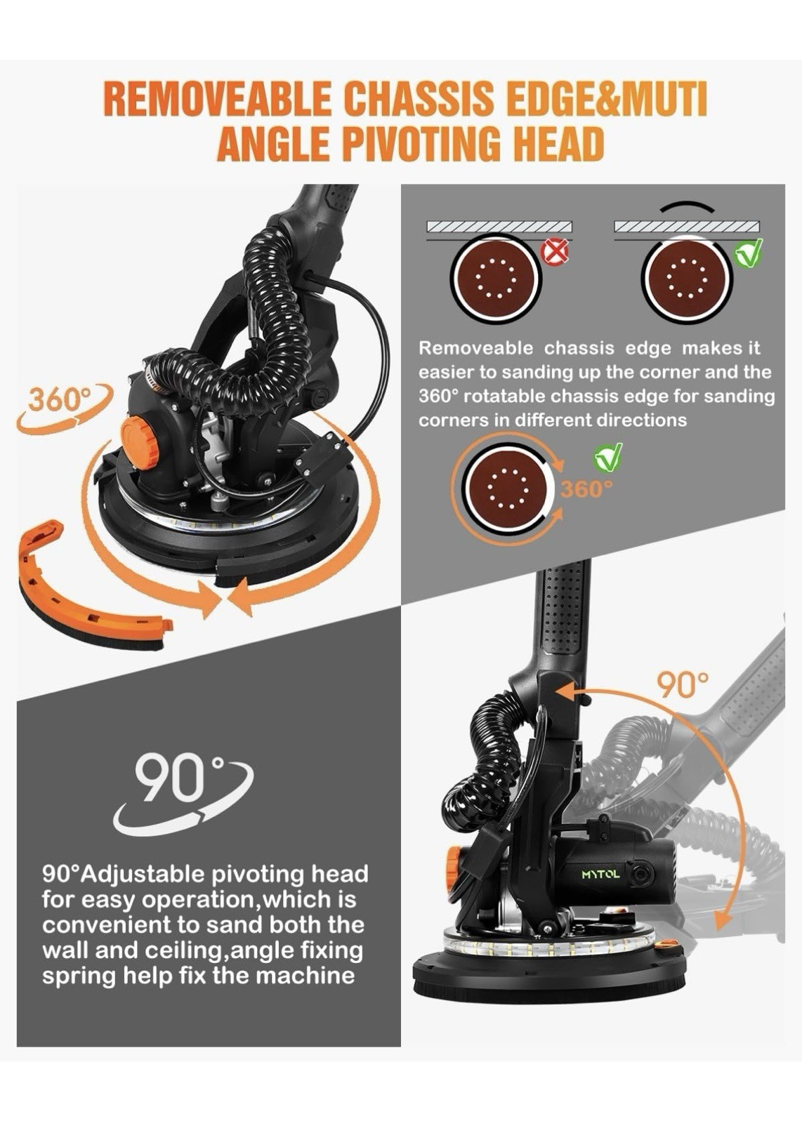 Drywall Sander, 1800 RPM, 7.2A Electric Drywall Sander by MYTOL (NEW)