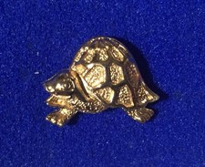 Three-Dimensional 3D Gold-Toned Turtle Metal Tack Back Lapel Pin