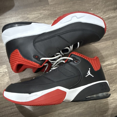 Jordan Max Aura 3 Black White University Red Leather Low Top Sneakers CZ4167-006