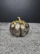 Metal Pumpkin Trinket Tin Box Container Brass Top Thanksgiving Autumn Decor