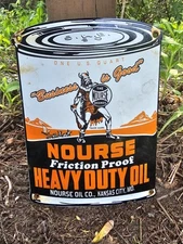VINTAGE NOURSE OILS MOTOR OIL PORCELAIN GAS STATION PUMP SIGN GASOLINE