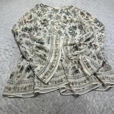 Max Studio Blouse White Sheer Paisley Button Shirt Flare Sleeve Womens Size M