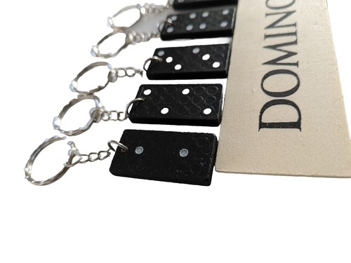 Regalo Cumpleaños Reciclado/Reciclado Madera Dominó Llavero Negro Dom's Piezas - Imagen 2 de 6