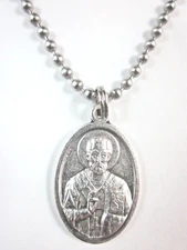 St Nicholas Medal Italy Pendant Necklace 24" Ball Chain Gift Box & Prayer Card