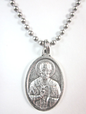 St Nicholas Medal Italy Pendant Necklace 24" Ball Chain Gift Box ...