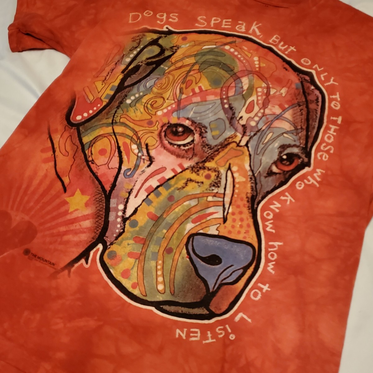 T-Shirt Red Tie Dye Dog Face Lab Pit Wearable Art The