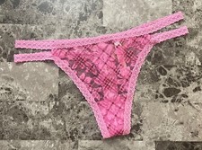 NWT VICTORIA'S SECRET PINK MAROON PLAID FLORAL LACE STRAPPY SIDE THONG PANTIES