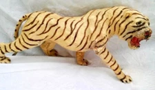 Vintage Tiger Figurine Sculpture, Realistic Fur? Painted Stripes, Glued Legs
