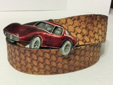 San Francisco Belt  Buckle Co. - Leather Belt With Corvette Buckle - Size 36