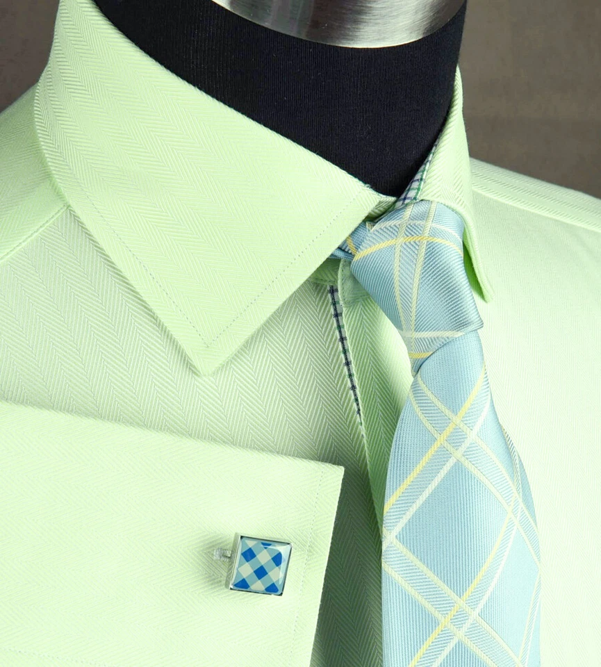  Camisa de vestir de negocios verde lima espiga 100 % algodón egipcio Boss XL a XXL Foto 3 de 4