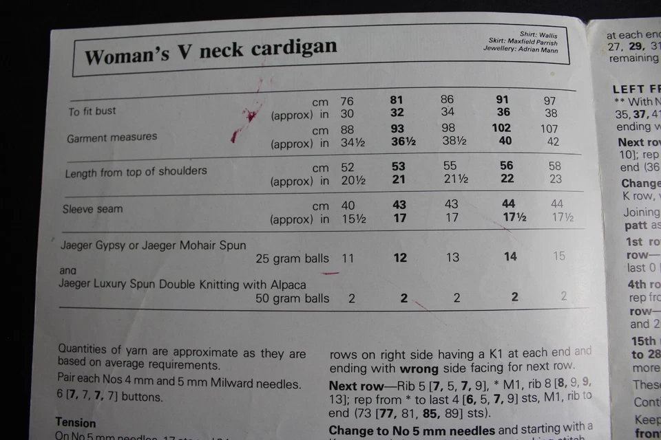 Vintage 1980s Jaeger Woman's V-Neck Cardigan Knitting Pattern 30-38" DK 5036 - Image 2 of 3