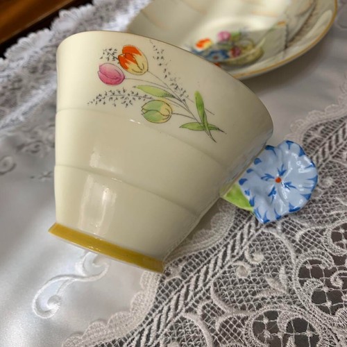 Antique Rare ROYAL PARAGON Flower handle cream yellow cup and saucer Plate Trio - Picture 11 of 11