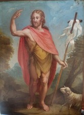 Antico Dipinto XVII Secolo 1600 San Giovanni e Paesaggio Olio Su Rame Originale 