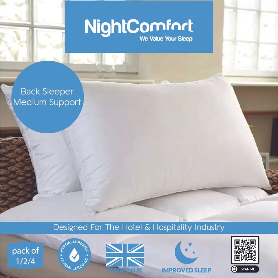 NightComfort Hotel Quality Pillow Poly Cotton - Multi Pack Soft Medium Firm - Image 3 of 4