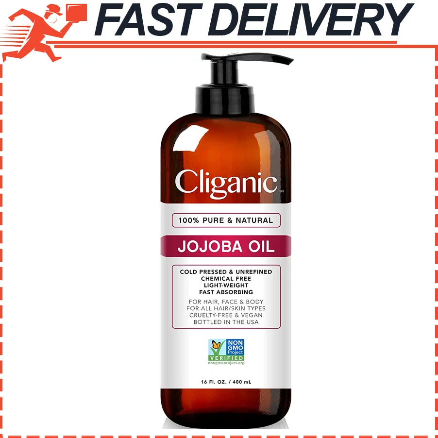 Cliganic Jojoba Oil Non-GMO 16oz 100% Pure Natural Cold Pressed Unrefined