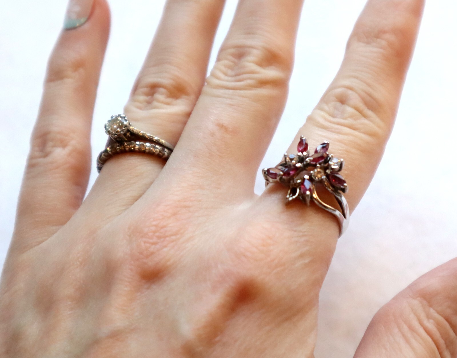 Sterling Silver Ring Simulated Ruby? CZ Stones Mi… - image 8