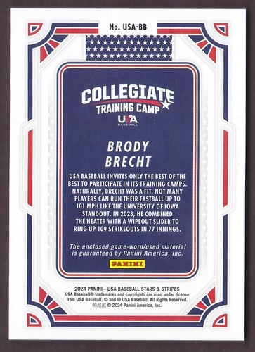 2024 Panini Stars & Stripes USA Collegiate Brody Brecht Nike Swoosh Tag 1/1 - Picture 2 of 2