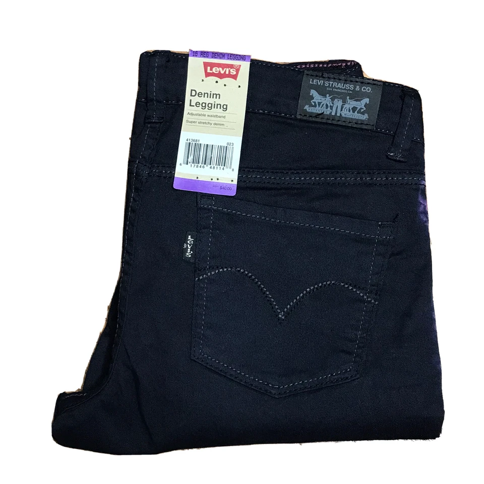 Levis Pantalones Niñas 16 Regular Negro Ultra Rosa Tinte Lateral Denim Legging Elastizado Nuevo con Etiquetas Foto 2 de 4