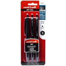 Uni-ball Signo 307 1919870 Rollerball Pen, 0.7mm Med, Black Gel Ink, Pack of 3