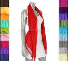 Shimmery Solid Color Lightweight Fringed Shawl/Scarf - VIBRANT COLORS  