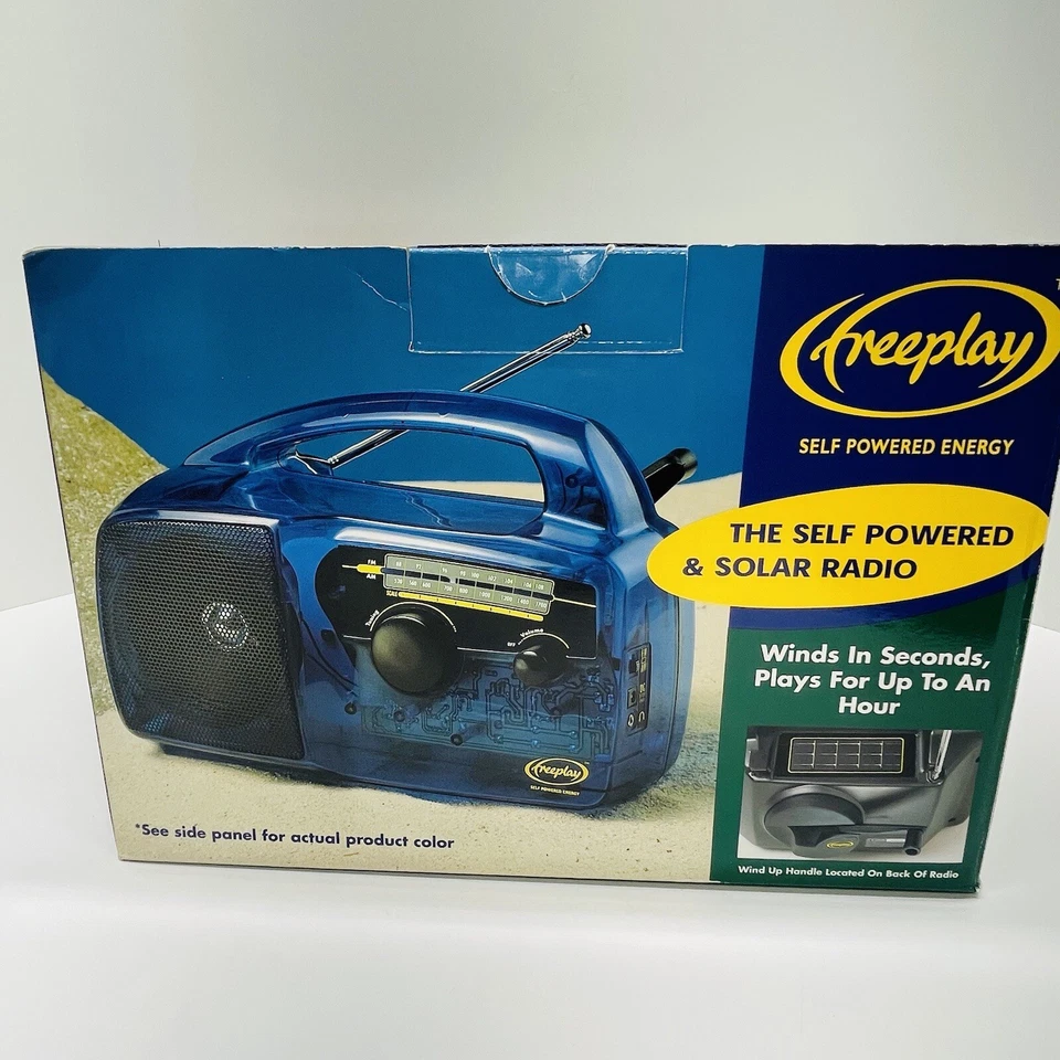 Freeplay SELF POWERED & SOLAR RADIO AM/FM Wind Crank Up Transparent Blue VTG NEW - Image 3 of 4