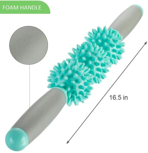M3-5 Fascia Sore Muscle Roller Massager Cellulite 3 Ball Body Roller Mint Green - Picture 3 of 9