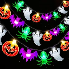 20FT 40 LED Halloween String Lights with Timer - Pumpkins, Bats & Spiders