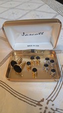 Vintage Jascott Gold Tone Onyx Black Cufflinks  Buttons French Cuffs