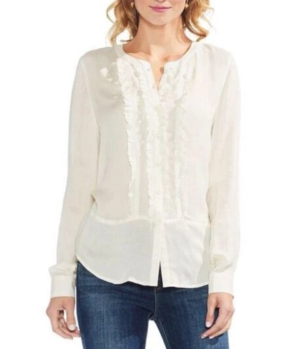 Top Vince Camuto con volant e bottoni davanti Boho Lagenlook avorio taglia L - Foto 1 di 10