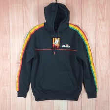 Ellesse Mens Hoodie Sz Small Black Cotton Long Sleeve Kangaroo Pockets Pullover
