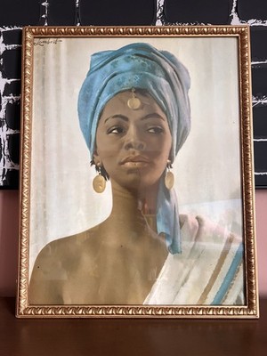 Rare Walter Lambert  the blue Bandana Vintage Original Print Glazed mid century 