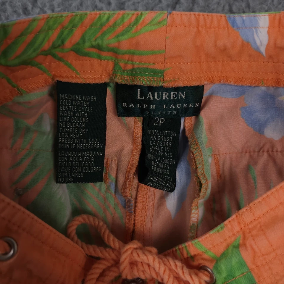 VTG Lauren Ralph Lauren Pants Womens 2P Orange Hawaiian Floral Rope Belt Capri - Image 3 of 4