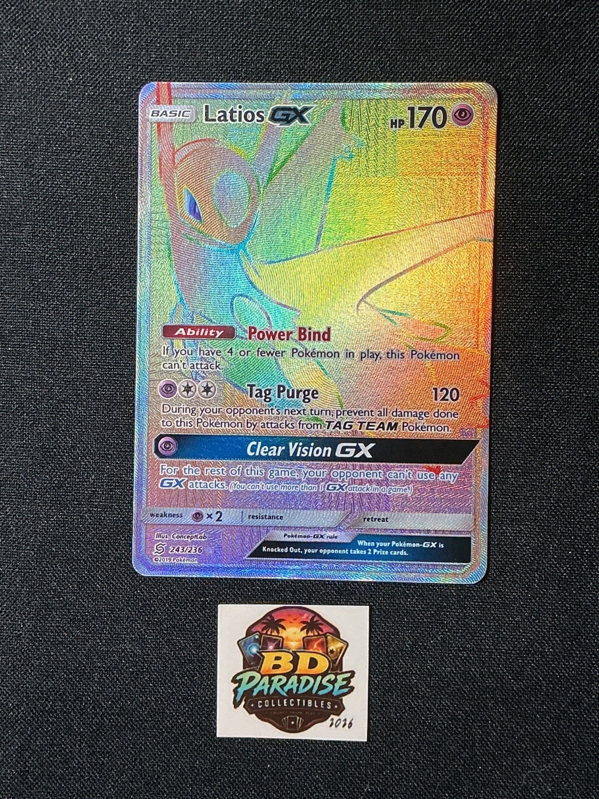 Latios GX (Secret) 243/236 Sm-Unified Minds Holo Pokemon Rainbow