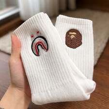 BAPE A Bathing Ape Logo Embroidery White Crew Socks Duo Streetstyle New 2026