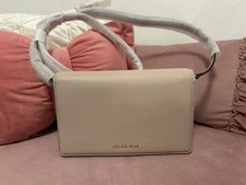 Michael Kors Blush Pebbled Shoulder Bag with Logo Accents Gold Hardware