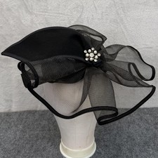 Bollman Hat Co. Hat Fascinator Black Wool Doeskin Derby Church Rhinestone USA