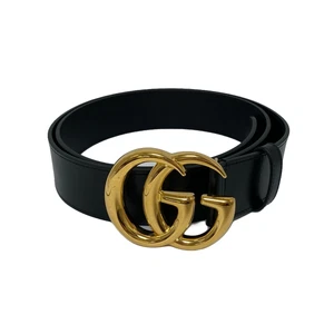 Auth GUCCI GG Marmont 406831 Ceinture Quincaillerie Cuir Noir Doré