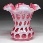 Vintage Fenton Cranberry and Opalescent Coin Spot Art Glass Vase 6 1/4"