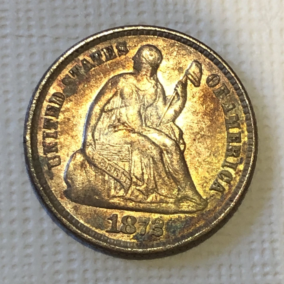 1872 Seated Liberty Half Dime Choice Uncirculated Beautiful Toning ((Gorgeous)) - Image 2 of 4